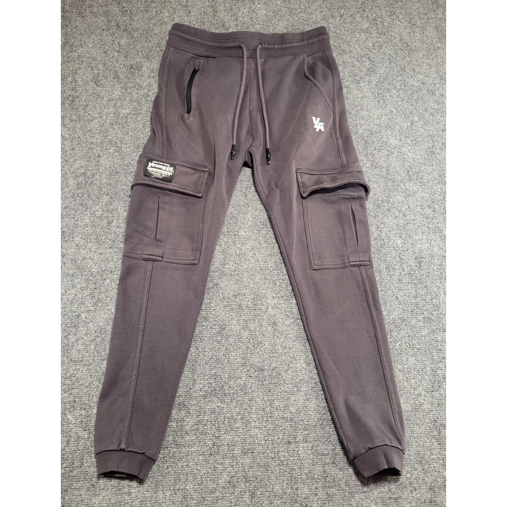YoungLA 225 Legacy Superlative Cargo Gray Joggers Drawstring Cotton Gym Sz Large